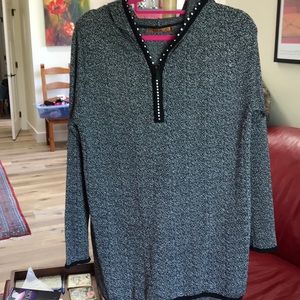 Black and Silver crystal half zip hoody sweater
